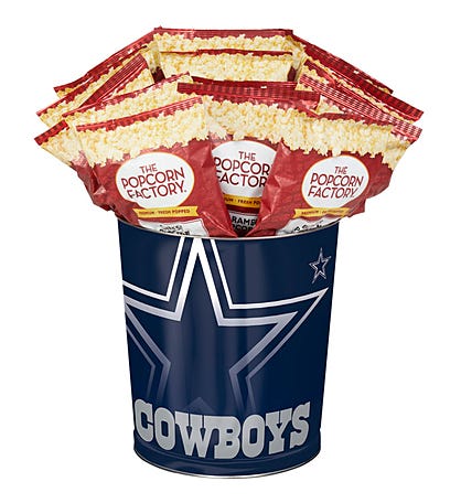 Dallas Cowboys Popcorn Tin with 15 Bags of Popcorn